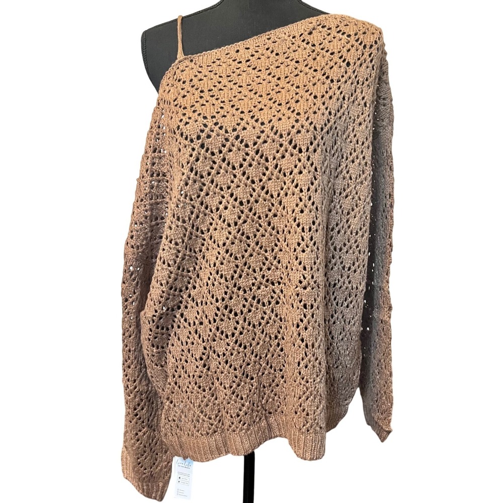 CUPSHE Women Cutout Crochet One-Shoulder Sweater Cami Long Sleeves Ribbed Trim - Picture 5 of 6